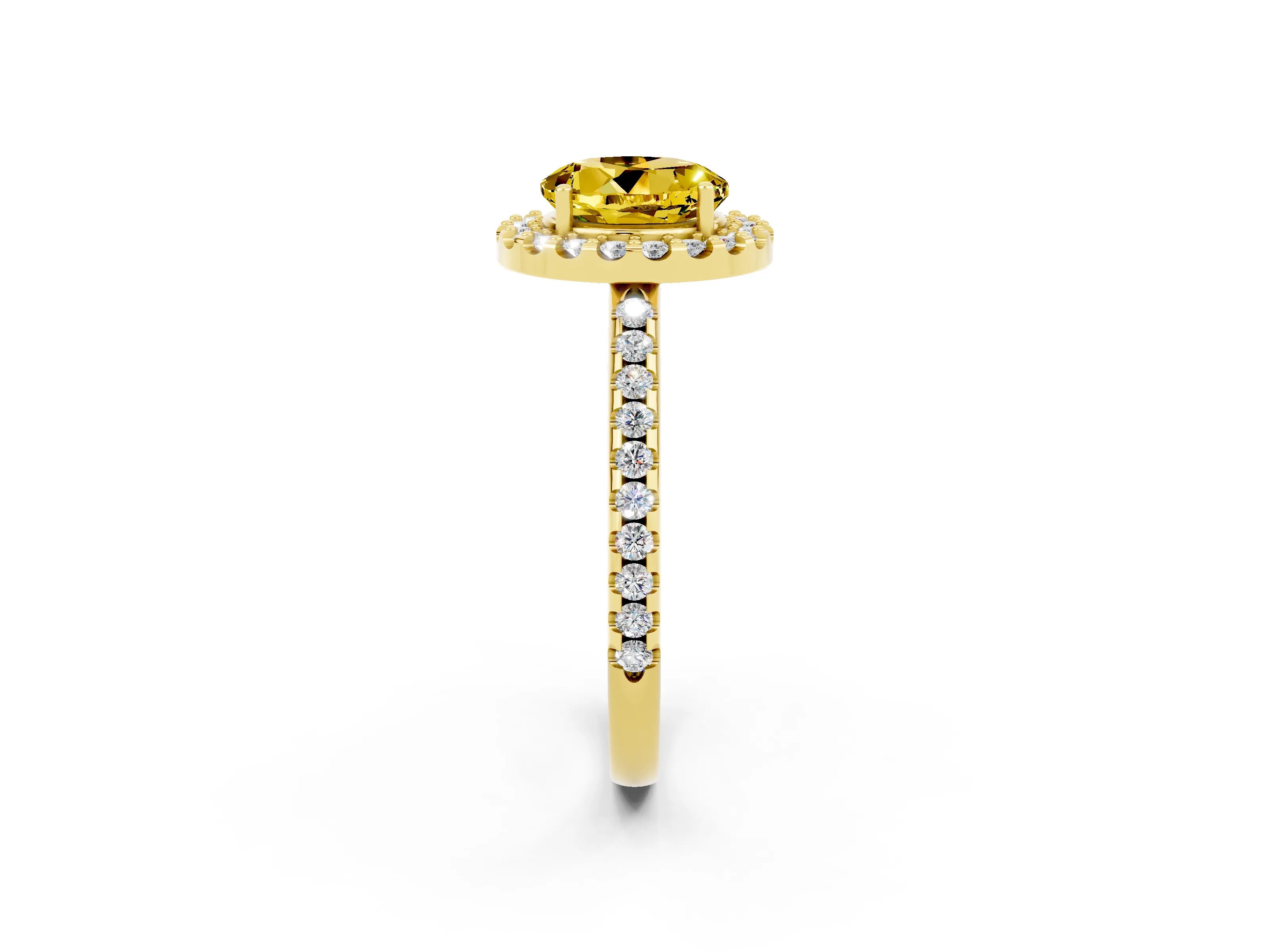 Yellow gold Round Cut Yellow Sapphire Pavé Halo Ring with Four-Prong Setting_14