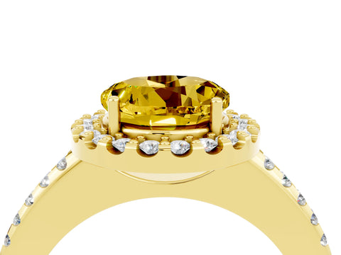 Yellow gold Round Cut Yellow Sapphire Pavé Halo Ring with Four-Prong Setting_16