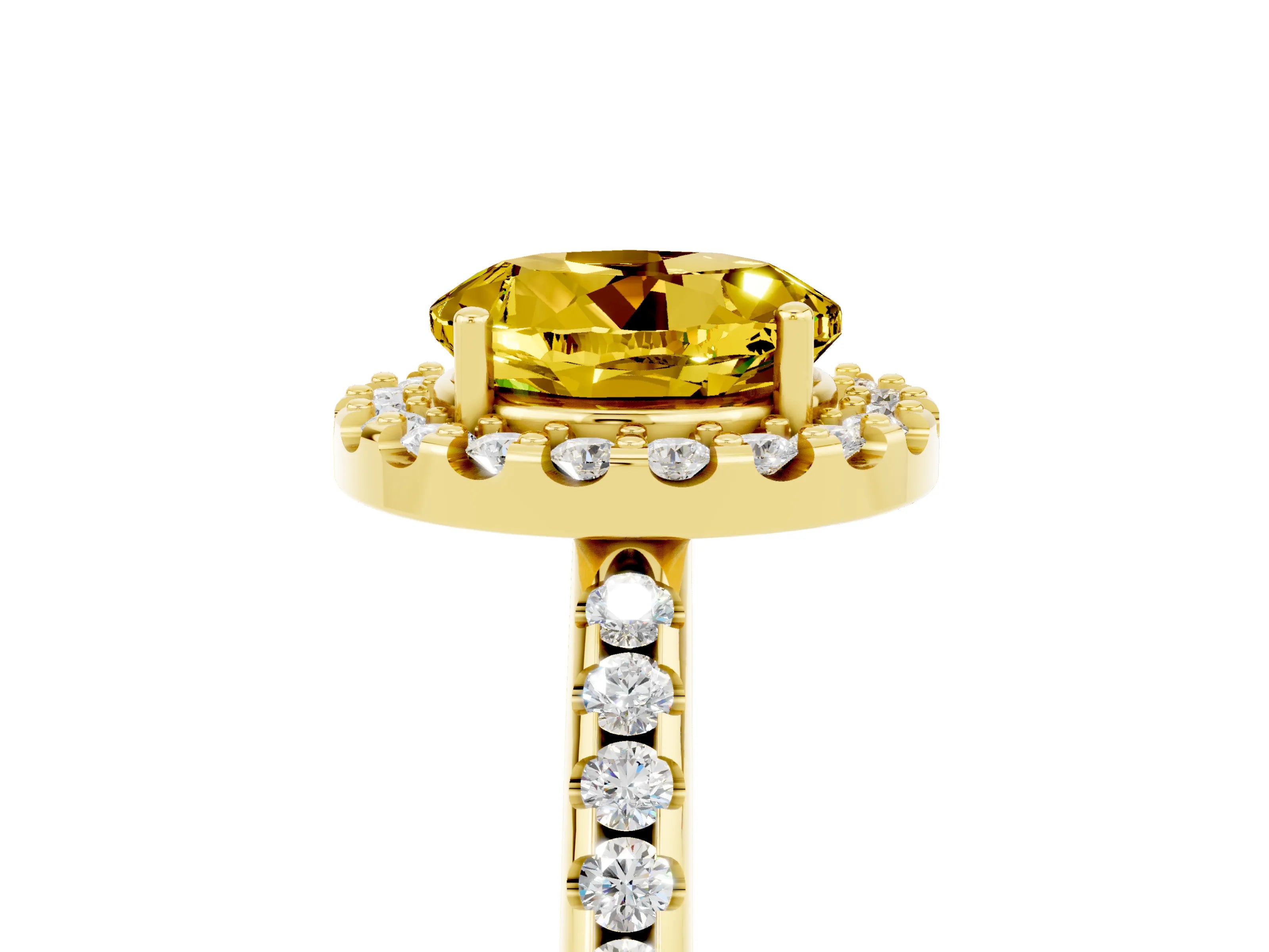 Yellow gold Round Cut Yellow Sapphire Pavé Halo Ring with Four-Prong Setting_17