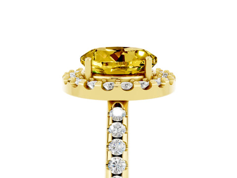 Yellow gold Round Cut Yellow Sapphire Pavé Halo Ring with Four-Prong Setting_17