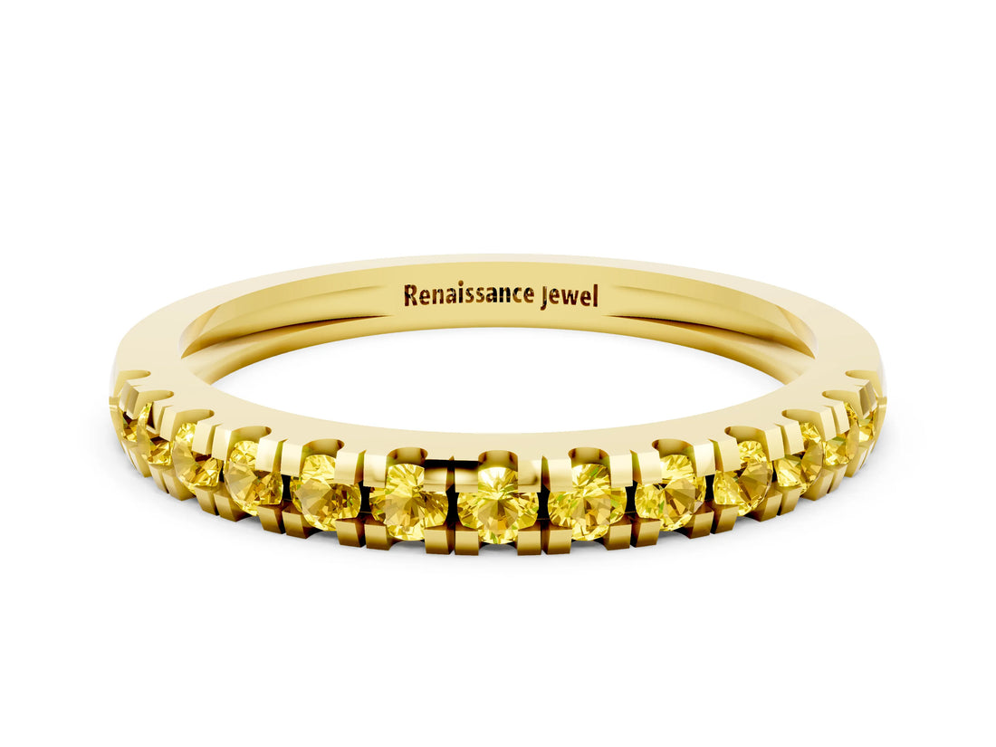 Yellow gold Round Cut Yellow Sapphire Pavé Set Thin Band