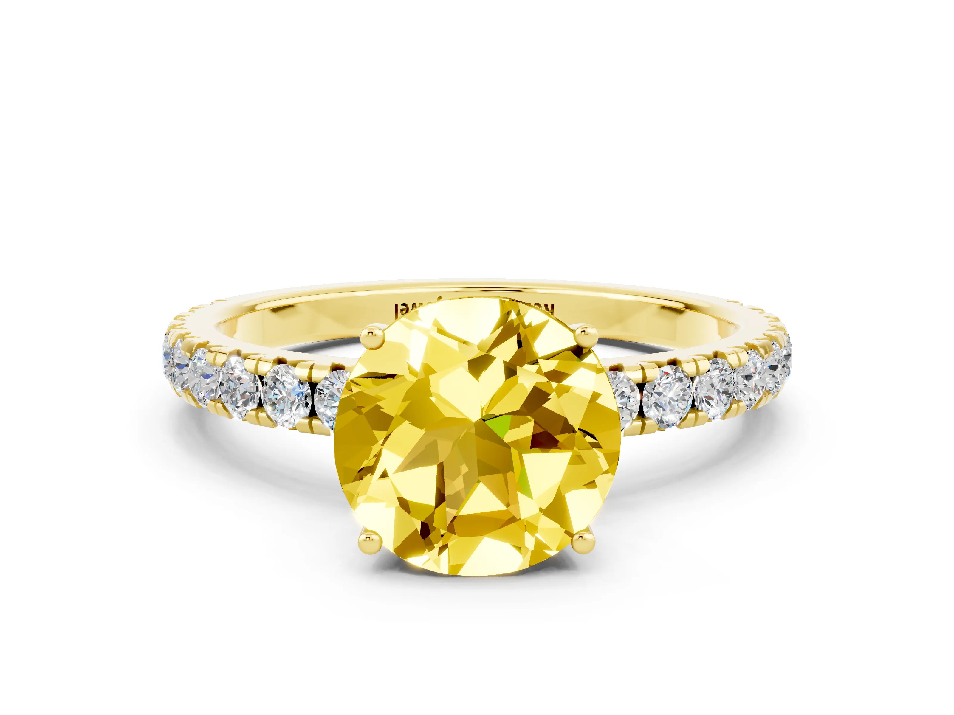 Yellow gold Round Cut Yellow Sapphire Pavé Solitaire Engagement Ring with Four-Prong Setting_12