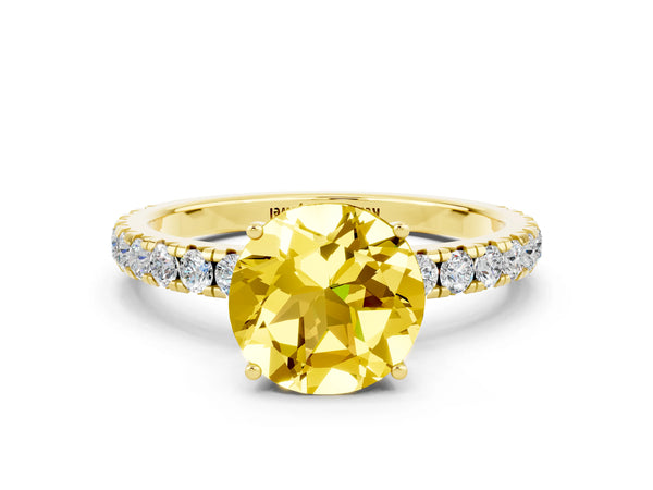 Yellow gold Round Cut Yellow Sapphire Pavé Solitaire Engagement Ring with Four-Prong Setting