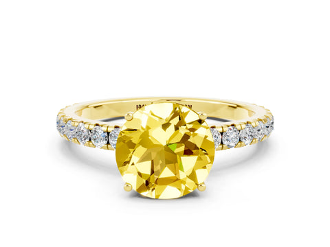 Yellow gold Round Cut Yellow Sapphire Pavé Solitaire Engagement Ring with Four-Prong Setting_12