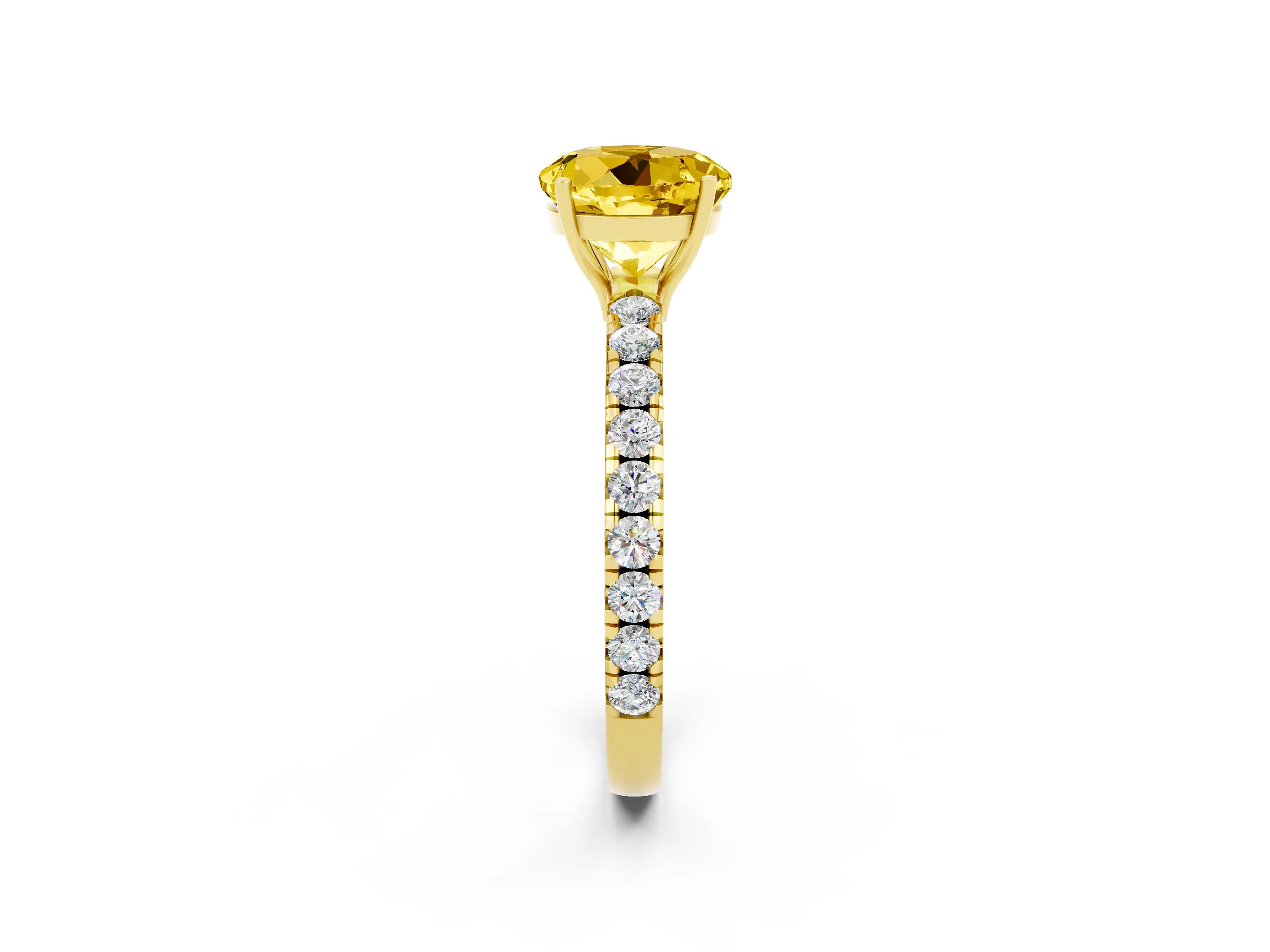 Yellow gold Round Cut Yellow Sapphire Pavé Solitaire Engagement Ring with Four-Prong Setting_14