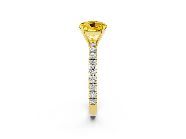 Yellow gold Round Cut Yellow Sapphire Pavé Solitaire Engagement Ring with Four-Prong Setting