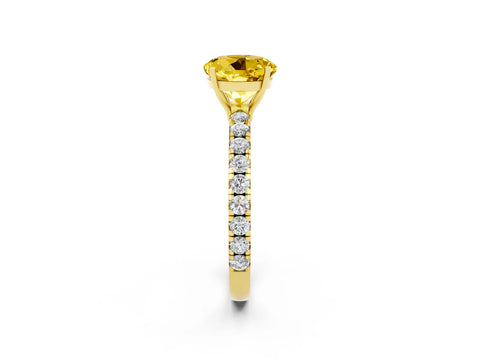 Yellow gold Round Cut Yellow Sapphire Pavé Solitaire Engagement Ring with Four-Prong Setting_14