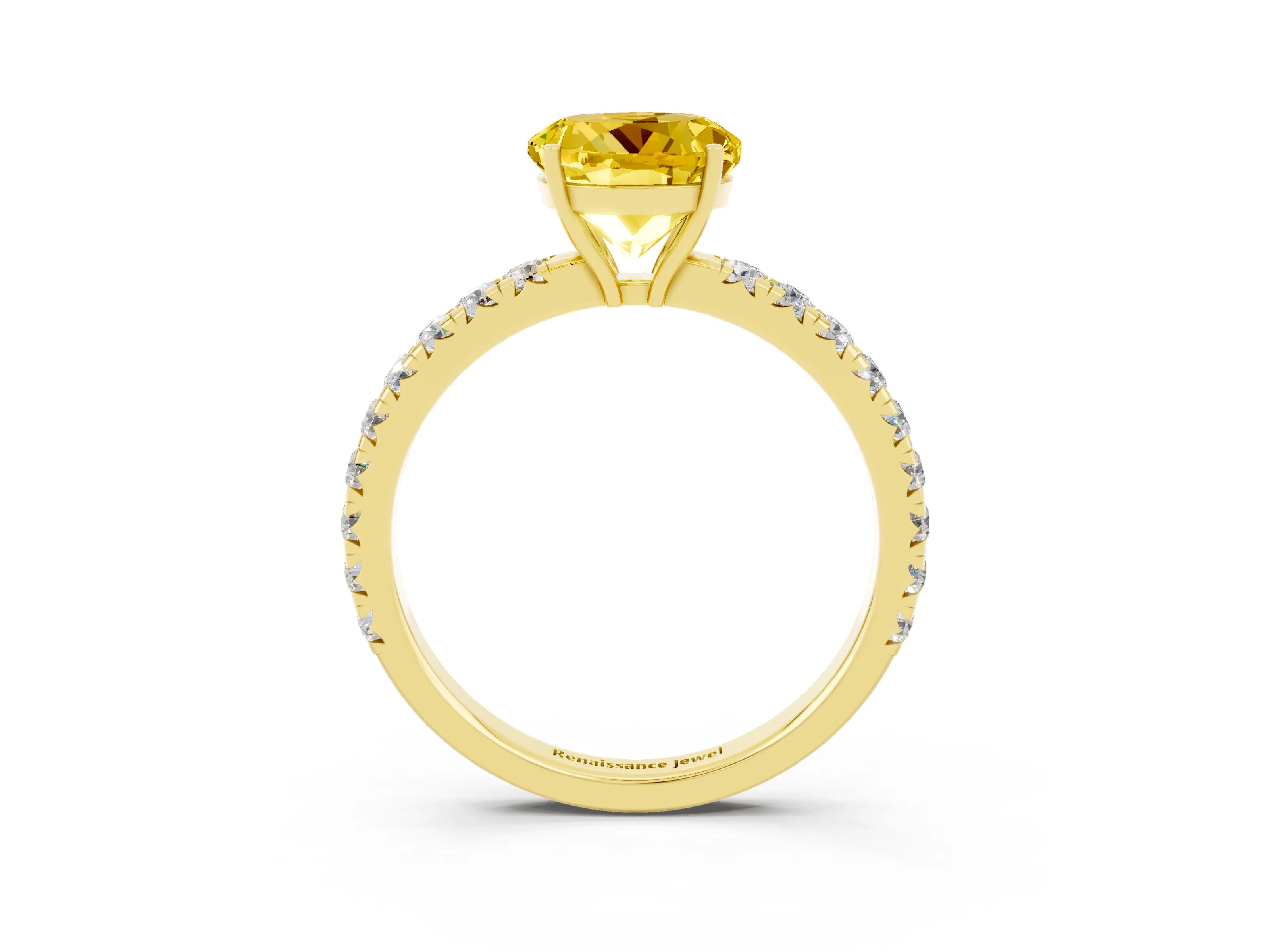 Yellow gold Round Cut Yellow Sapphire Pavé Solitaire Engagement Ring with Four-Prong Setting_15
