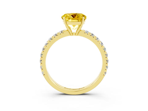 Yellow gold Round Cut Yellow Sapphire Pavé Solitaire Engagement Ring with Four-Prong Setting_15