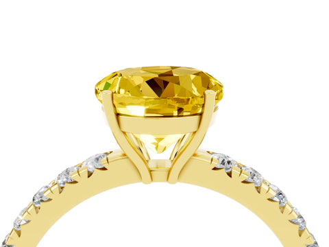 Yellow gold Round Cut Yellow Sapphire Pavé Solitaire Engagement Ring with Four-Prong Setting_16