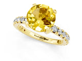 Yellow gold Round Cut Yellow Sapphire Pavé Solitaire Ring with Round Band and Prong Setting_13