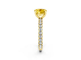 Yellow gold Round Cut Yellow Sapphire Pavé Solitaire Ring with Round Band and Prong Setting_14