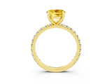 Yellow gold Round Cut Yellow Sapphire Pavé Solitaire Ring with Round Band and Prong Setting_15