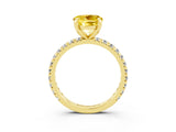 Yellow gold Round Cut Yellow Sapphire Pavé Solitaire Ring with Round Band and Prong Setting_27