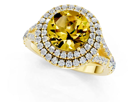 Yellow gold Round Cut Yellow Sapphire Pavé Split Shank Double Halo Engagement Ring_1