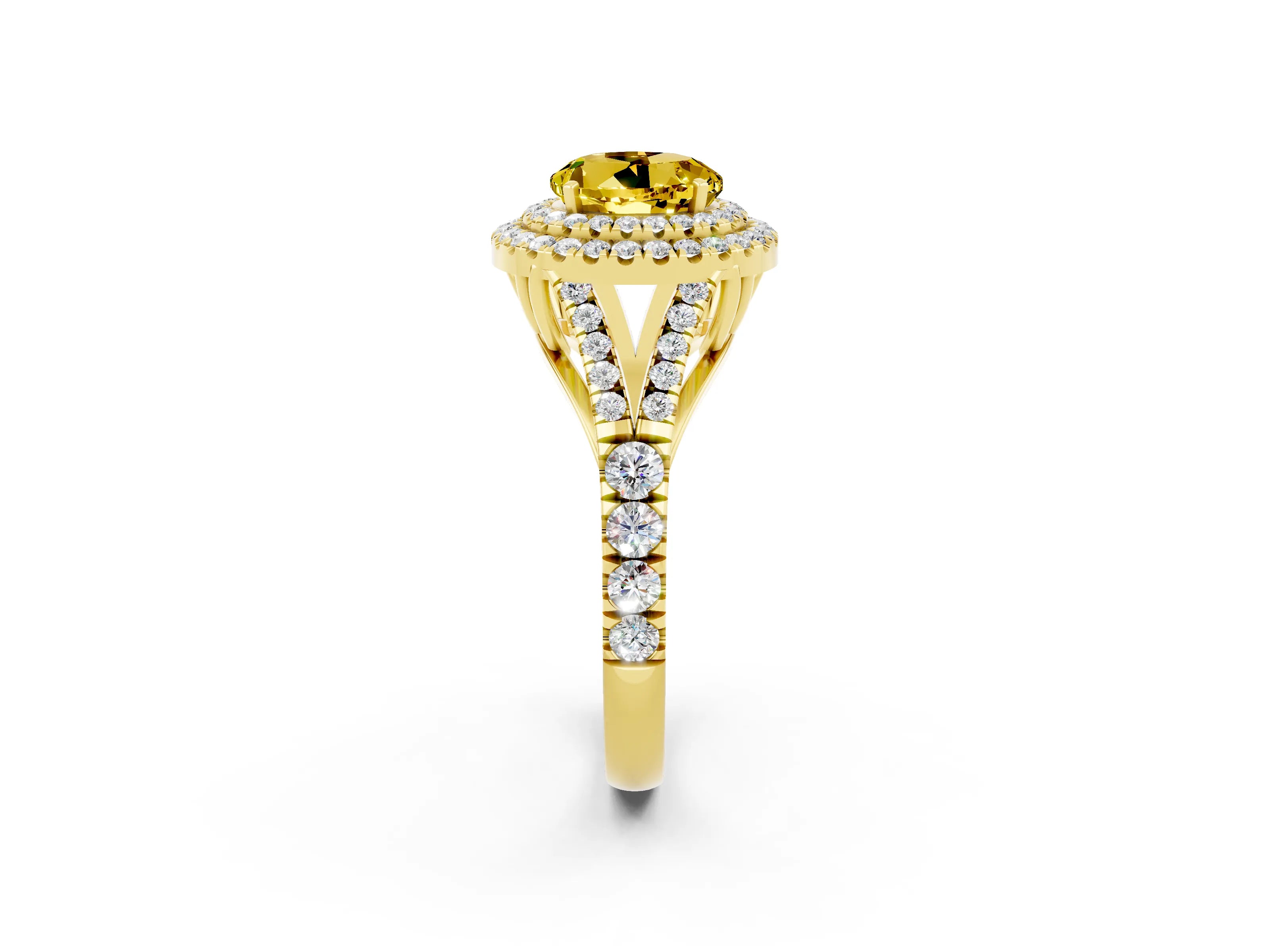 Yellow gold Round Cut Yellow Sapphire Pavé Split Shank Double Halo Engagement Ring_2