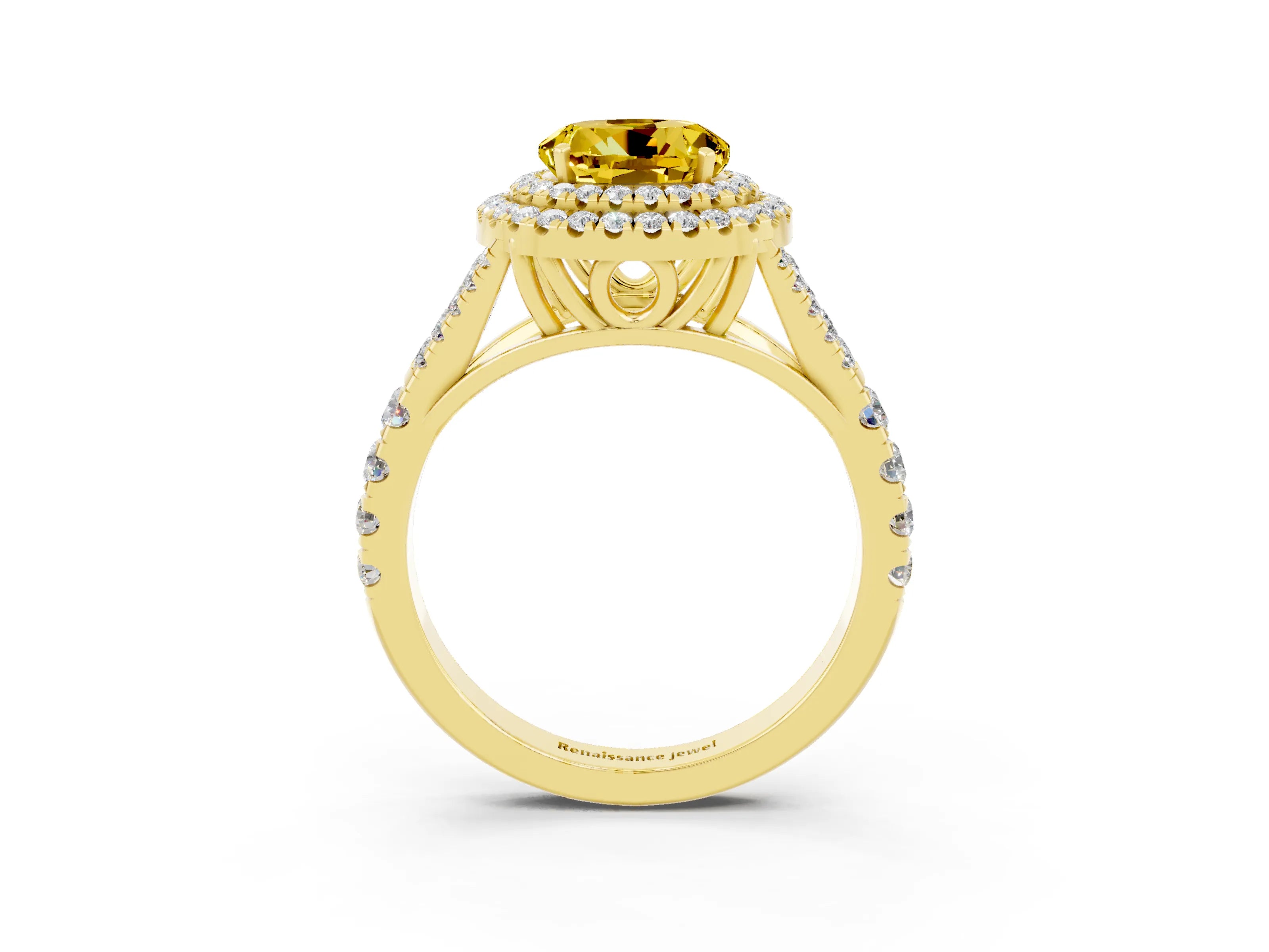 Yellow gold Round Cut Yellow Sapphire Pavé Split Shank Double Halo Engagement Ring_3