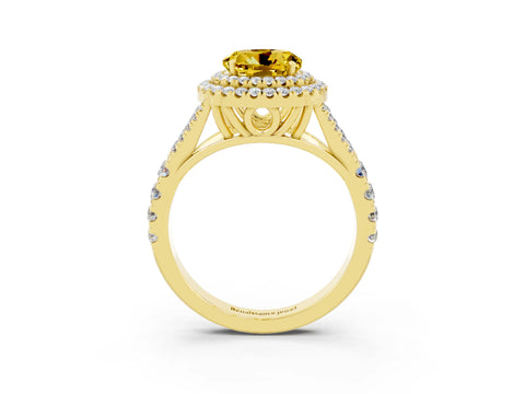 Yellow gold Round Cut Yellow Sapphire Pavé Split Shank Double Halo Engagement Ring_3