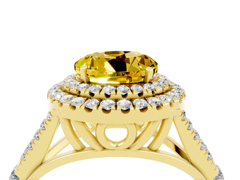 Yellow gold Round Cut Yellow Sapphire Pavé Split Shank Double Halo Engagement Ring_4