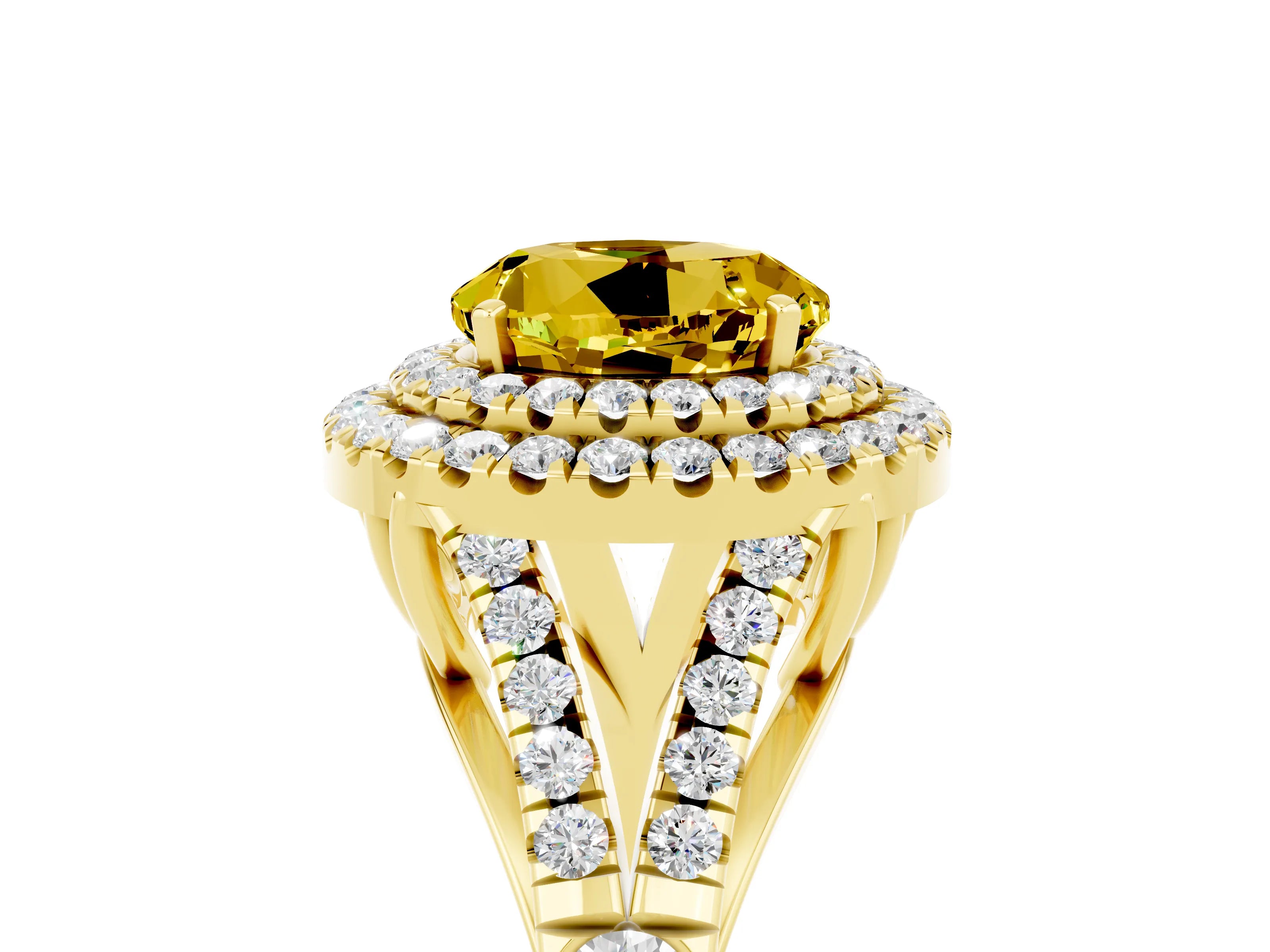 Yellow gold Round Cut Yellow Sapphire Pavé Split Shank Double Halo Engagement Ring_5