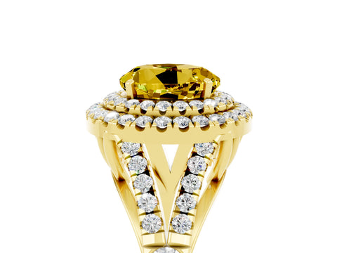 Yellow gold Round Cut Yellow Sapphire Pavé Split Shank Double Halo Engagement Ring_5