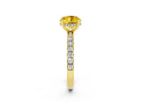 Yellow gold Round Cut Yellow Sapphire Pave Band Solitaire Ring with Four-Prong Setting_14