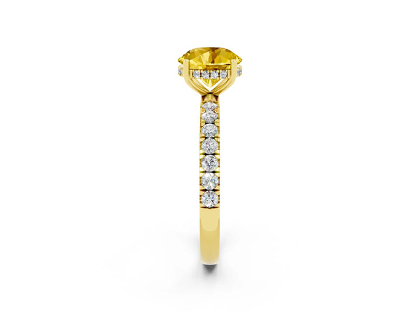 Yellow gold Round Cut Yellow Sapphire Pave Band Solitaire Ring with Round  and Prong Setting