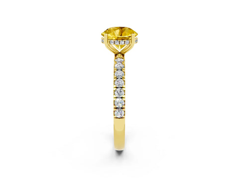 Yellow gold Round Cut Yellow Sapphire Pave Band Solitaire Ring with Four-Prong Setting_14