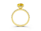 Yellow gold Round Cut Yellow Sapphire Pave Band Solitaire Ring with Four-Prong Setting_15