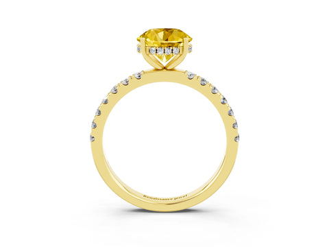 Yellow gold Round Cut Yellow Sapphire Pave Band Solitaire Ring with Four-Prong Setting_15
