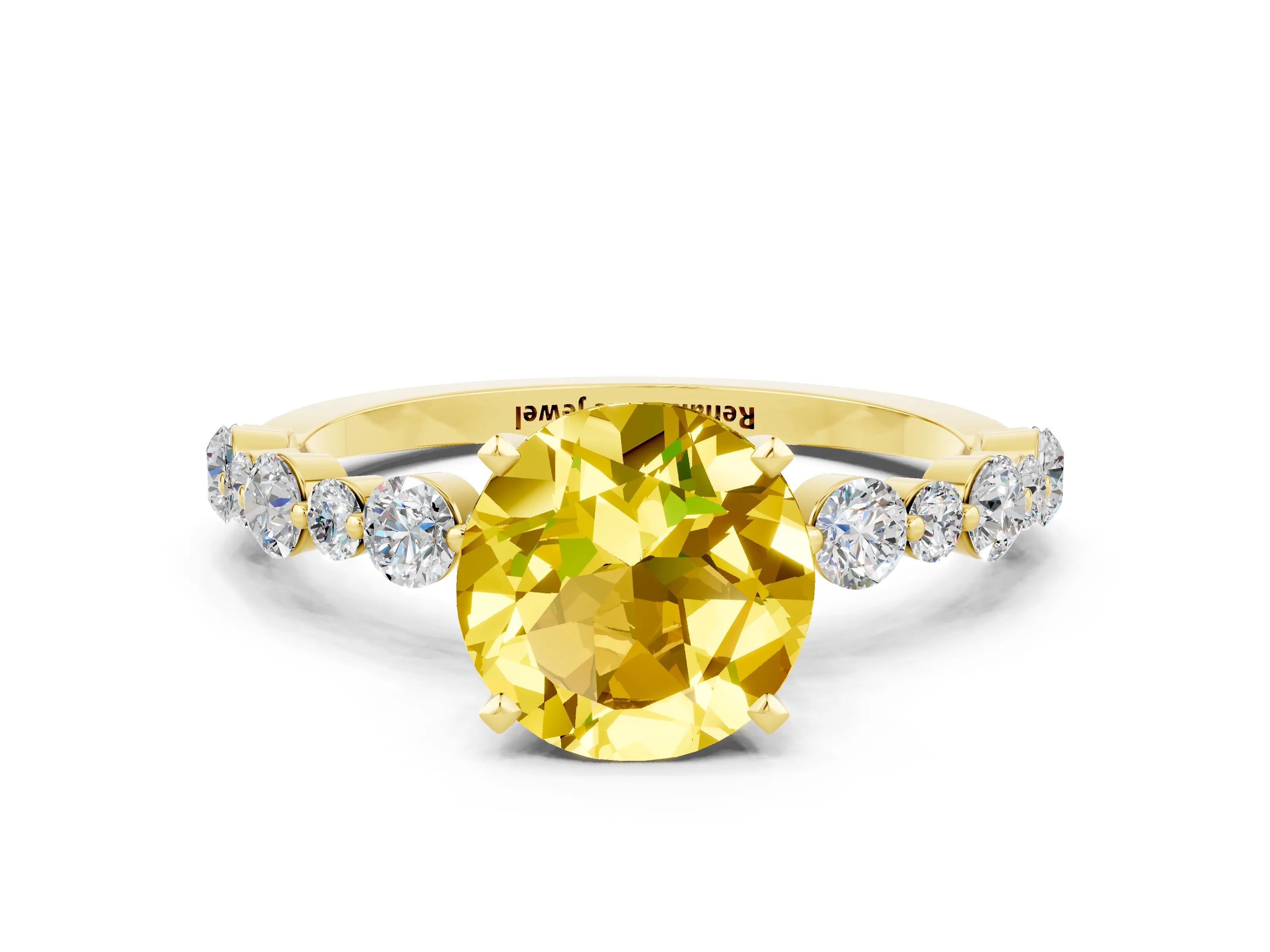 Yellow gold Round Cut Yellow Sapphire Prong Set Engagement Ring with Pavé Band_12