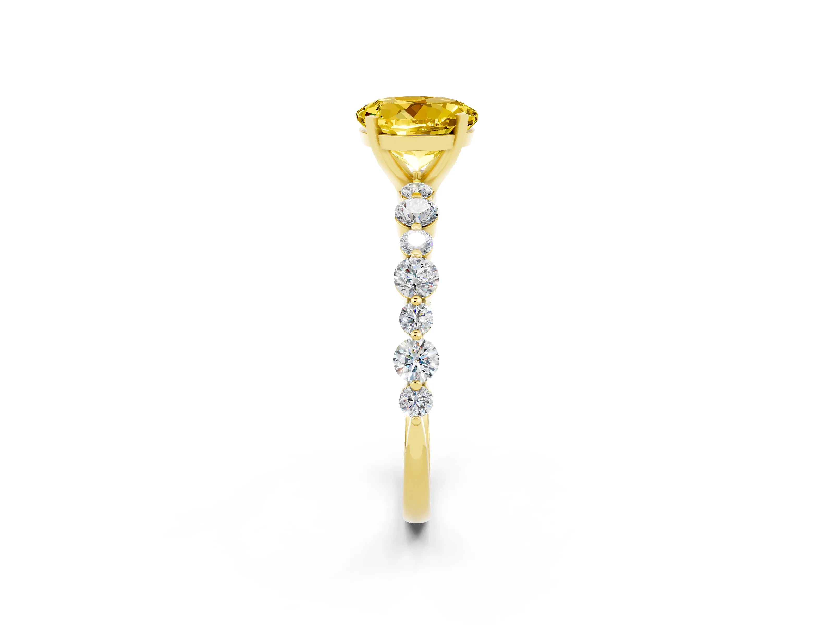 Yellow gold Round Cut Yellow Sapphire Prong Set Engagement Ring with Pavé Band_14