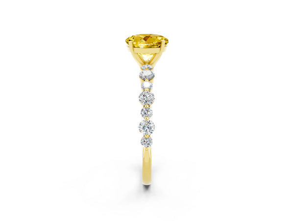 Yellow gold Round Cut Yellow Sapphire Prong Set Engagement Ring with Pavé Band