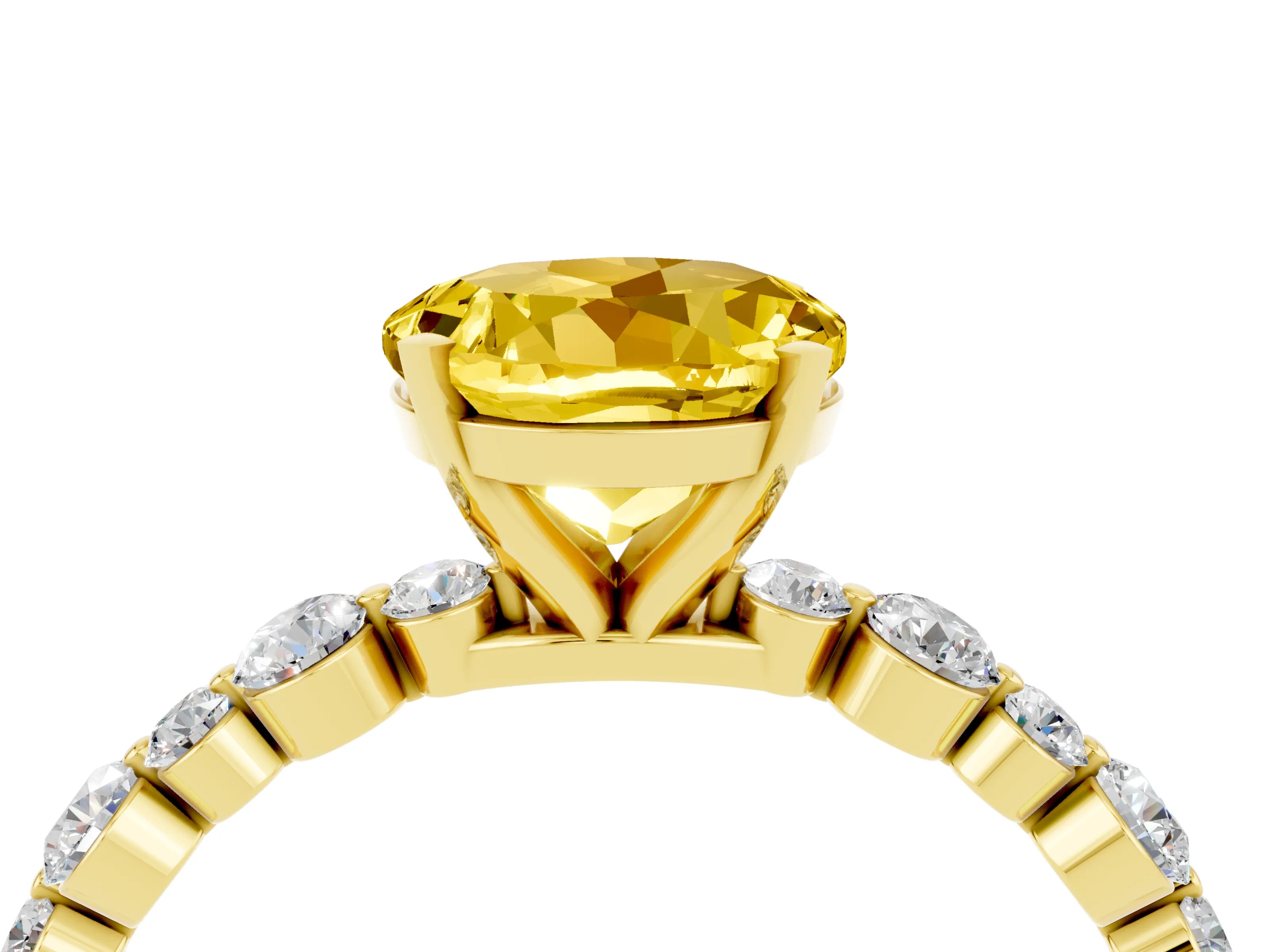 Yellow gold Round Cut Yellow Sapphire Prong Set Engagement Ring with Pavé Band_16