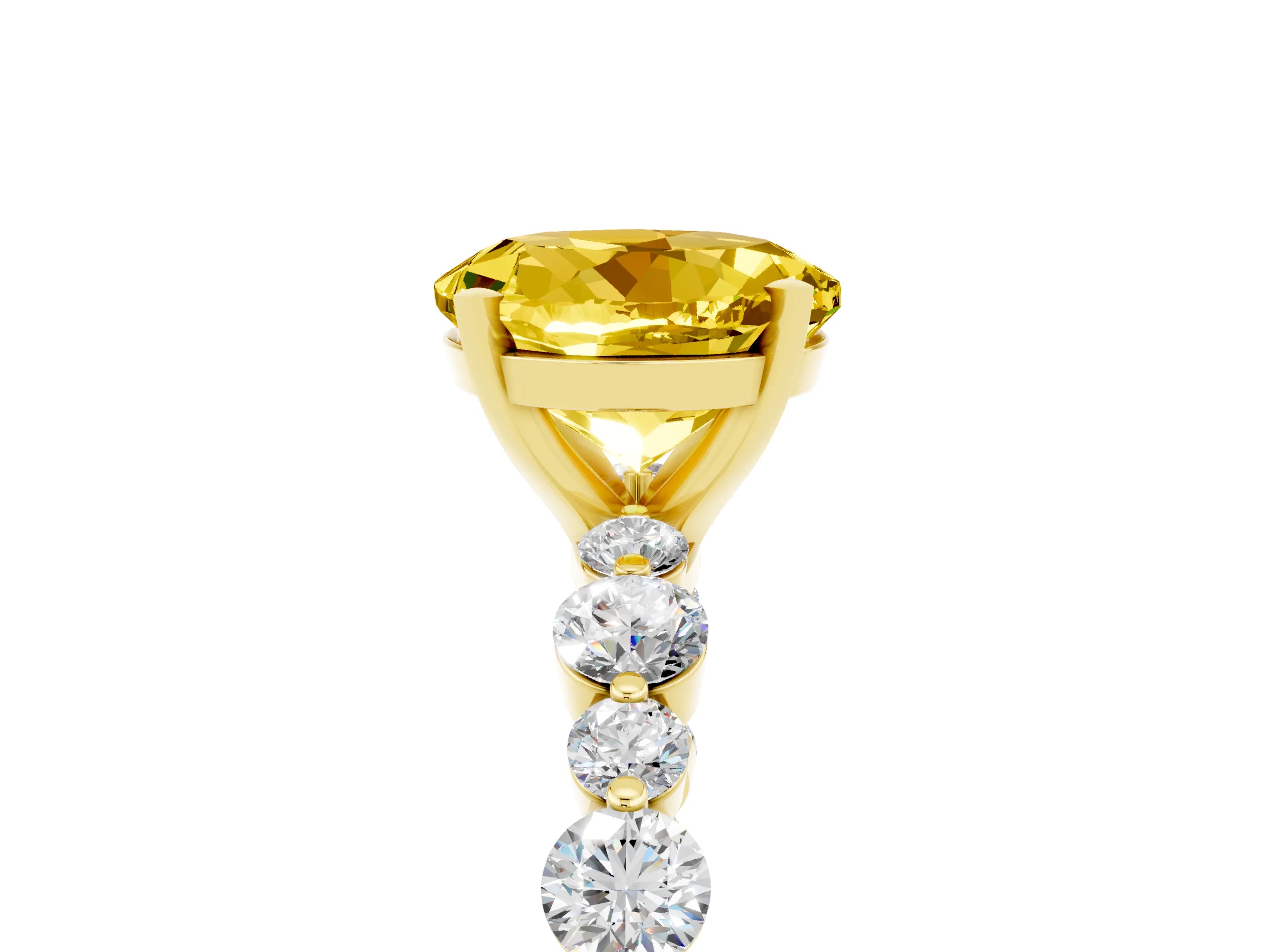 Yellow gold Round Cut Yellow Sapphire Prong Set Engagement Ring with Pavé Band_17