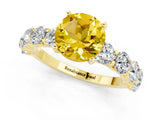 Yellow gold Round Cut Yellow Sapphire Prong Setting with Side Stones on a Pave Band_25