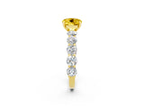 Yellow gold Round Cut Yellow Sapphire Prong Setting with Side Stones on a Pave Band_26