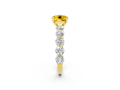 Yellow gold Round Cut Yellow Sapphire Prong Setting with Side Stones on a Pave Band_26