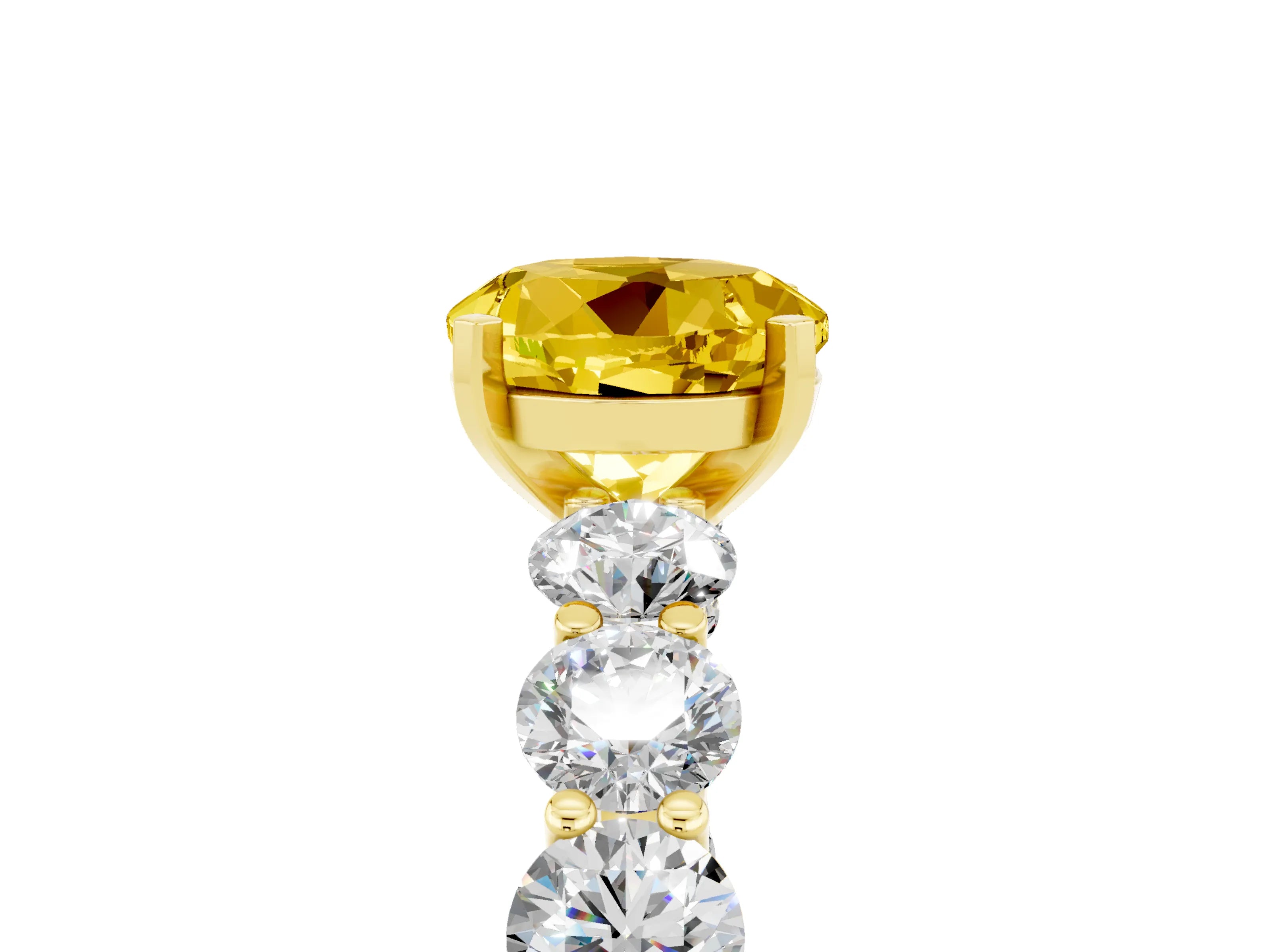 Yellow gold Round Cut Yellow Sapphire Prong Setting with Side Stones on a Pave Band_29