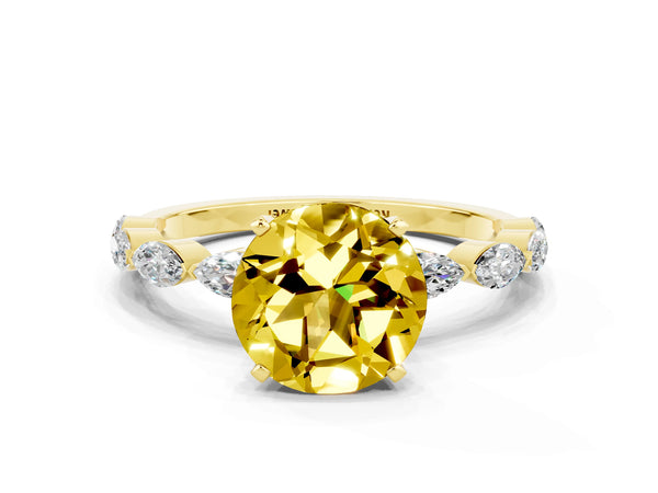 Yellow gold Round Cut Yellow Sapphire Ring with Marquise Side Stones and Prong Setting