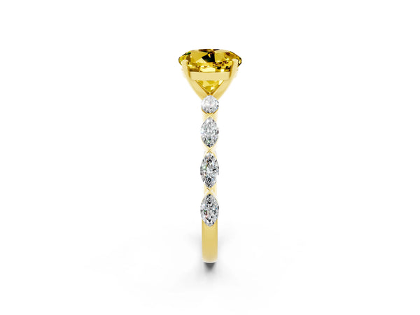 Yellow gold Round Cut Yellow Sapphire Ring with Marquise Side Stones and Prong Setting