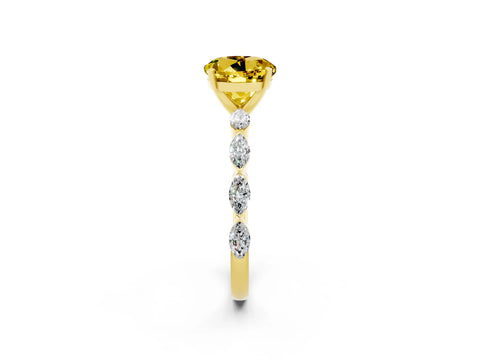 Yellow gold Round Cut Yellow Sapphire Ring with Marquise Side Stones and Prong Setting_14