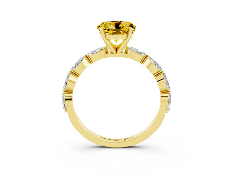 Yellow gold Round Cut Yellow Sapphire Ring with Marquise Side Stones and Prong Setting_15