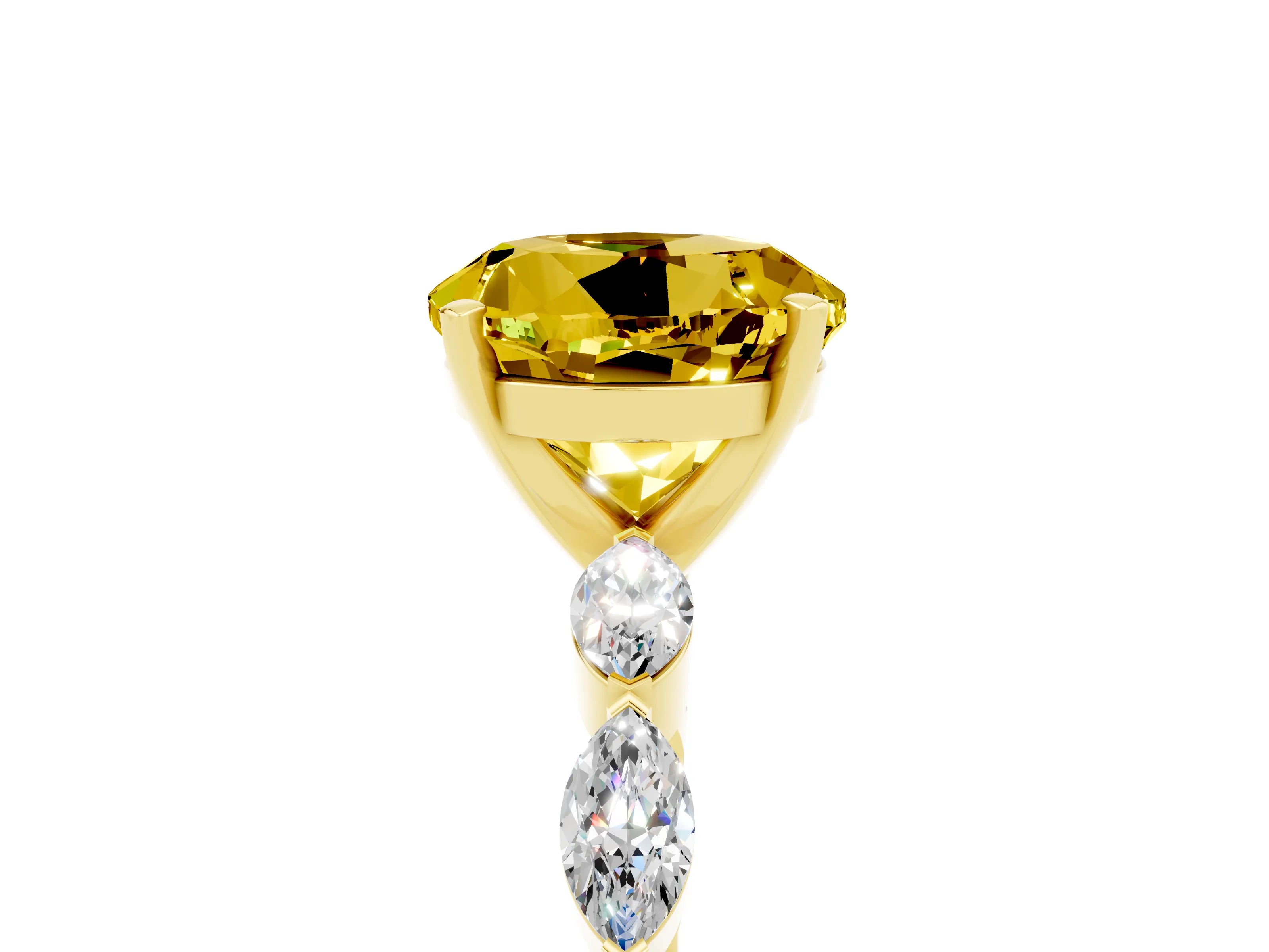 Yellow gold Round Cut Yellow Sapphire Ring with Marquise Side Stones and Prong Setting_17