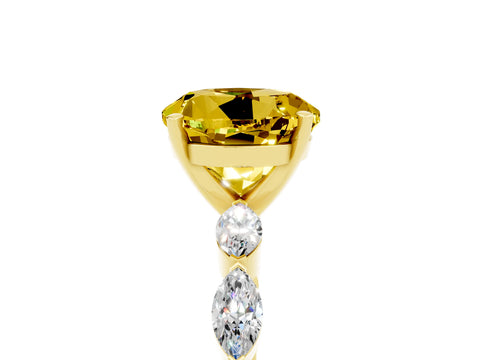 Yellow gold Round Cut Yellow Sapphire Ring with Marquise Side Stones and Prong Setting_17