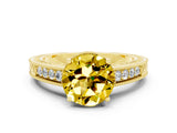 Yellow gold Round Cut Yellow Sapphire Ring with Milgrain Pavé Band and Four-Prong Setting_36