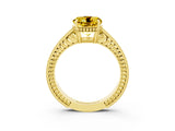 Yellow gold Round Cut Yellow Sapphire Ring with Milgrain Pavé Band and Four-Prong Setting_39
