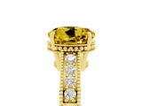 Yellow gold Round Cut Yellow Sapphire Ring with Milgrain Pavé Band and Four-Prong Setting_41