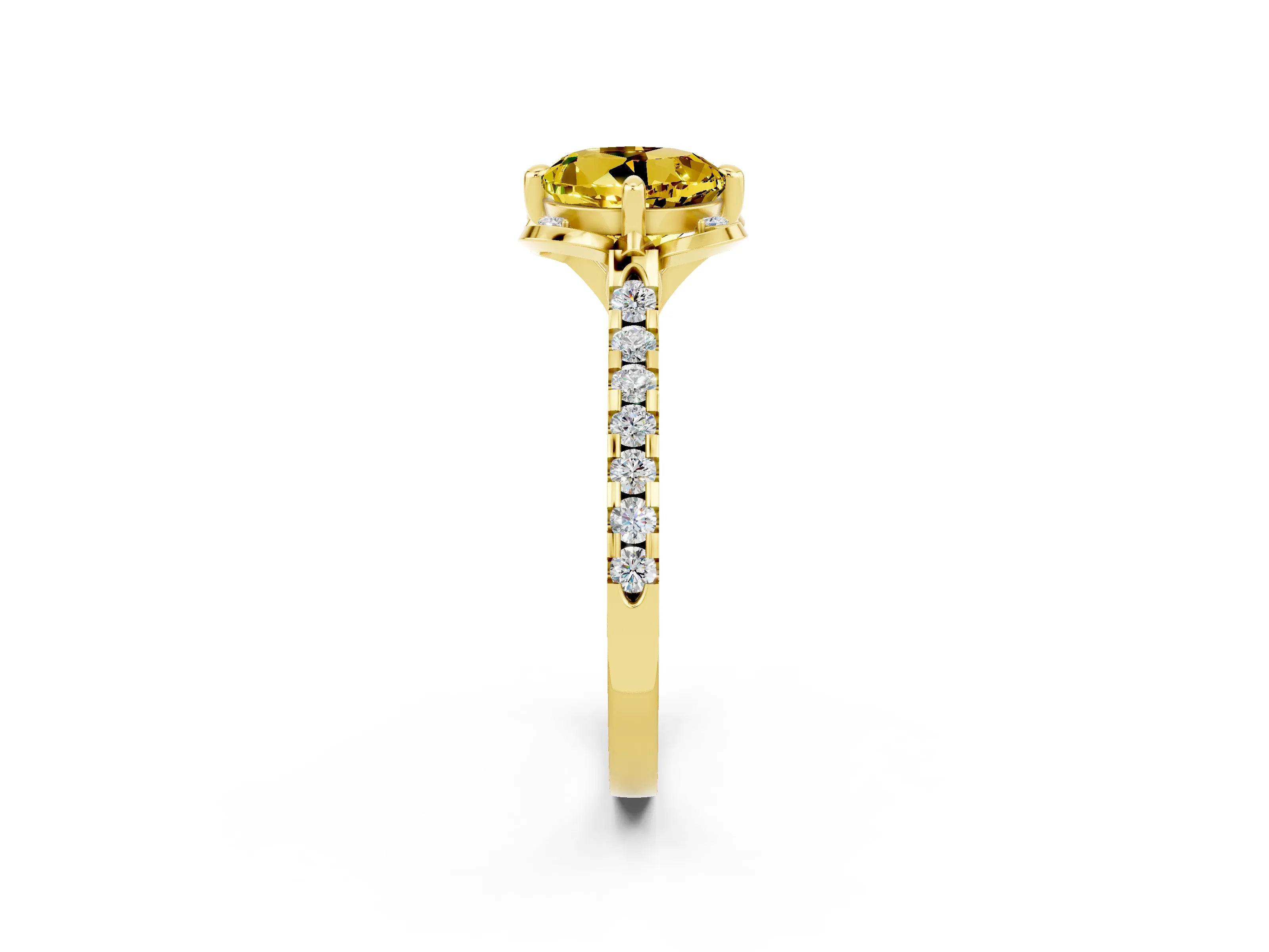 Yellow gold Round Cut Yellow Sapphire Ring with Pavé Band and Floral Prong Setting_2