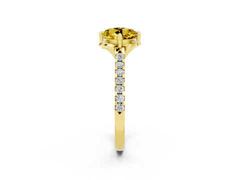 Yellow gold Round Cut Yellow Sapphire Ring with Pavé Band and Floral Prong Setting_2